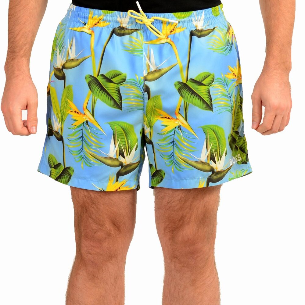 Hugo Boss Men's "Piranha" Floral Print Swim Board Shorts US 2XL IT 56